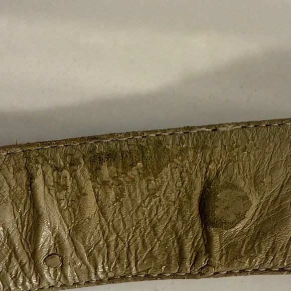 🦋 Original Ostrich Leather Belt - Cream. With removable Buckle.few blemishes. - Picture 3 of 6